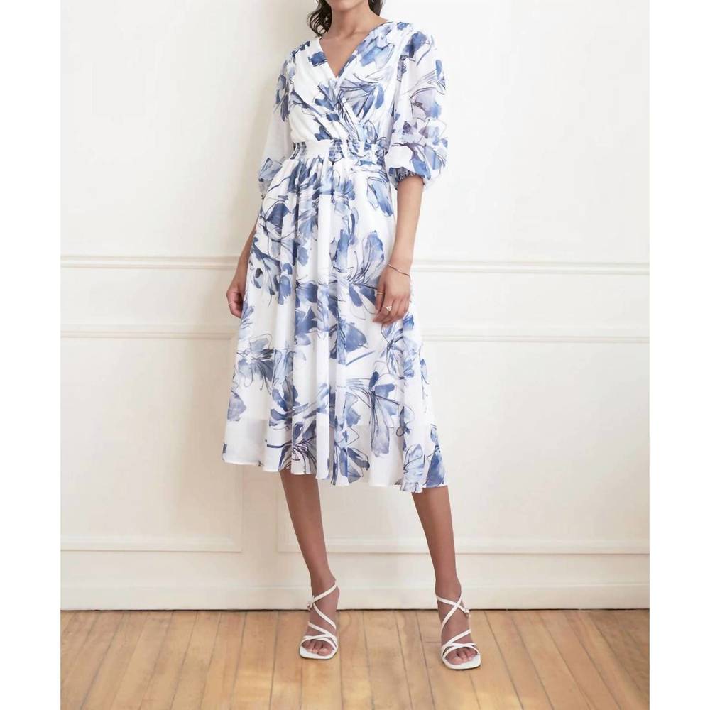NEW JOSEPH RIBKOFF wrap front floral dress style in blue/vanilla - Picture 2 of 3